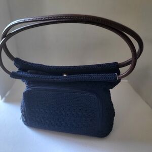 Crochet Knit Navy Handbag